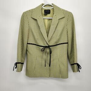 Vtg. Focus 2000 Chartreuse and Black Dotted Y2K Jacket Women's Blazer 4